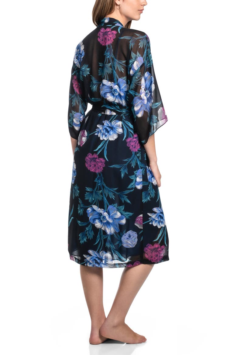 Delphine Floral Chiffon Midi Robe, Alternate, color, BLACK