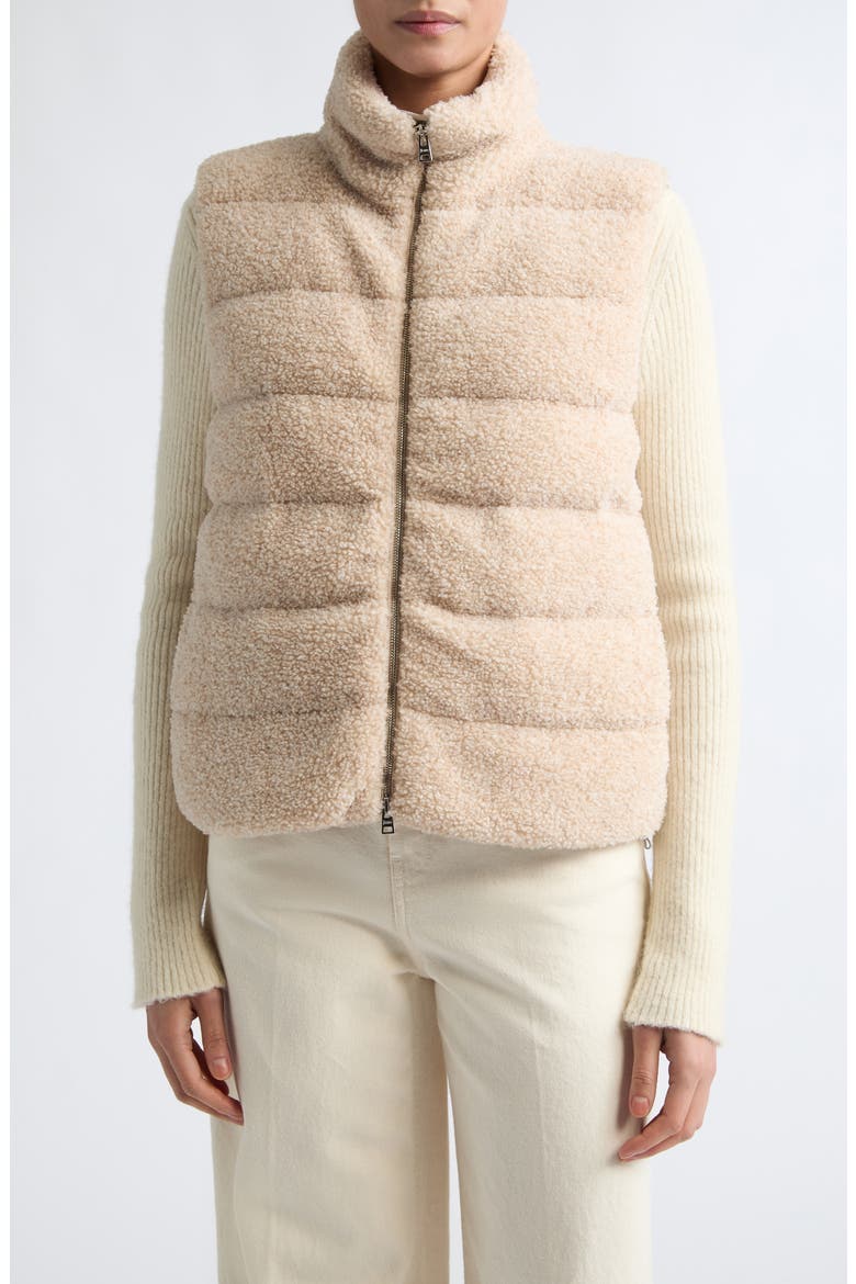 Mixed Media Wool Rib & Curly Fleece Cardigan, Main, color, 1985 CHANTILLY