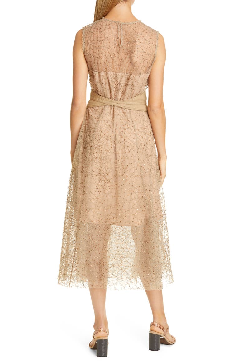 Sequin Tulle Midi Dress, Alternate, color, NUDE