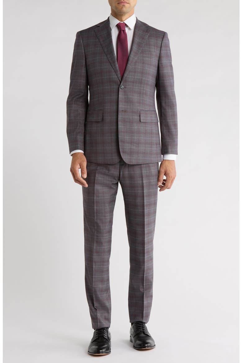 Trim Fit Plaid Two-Piece Suit, Main, color, GRAY