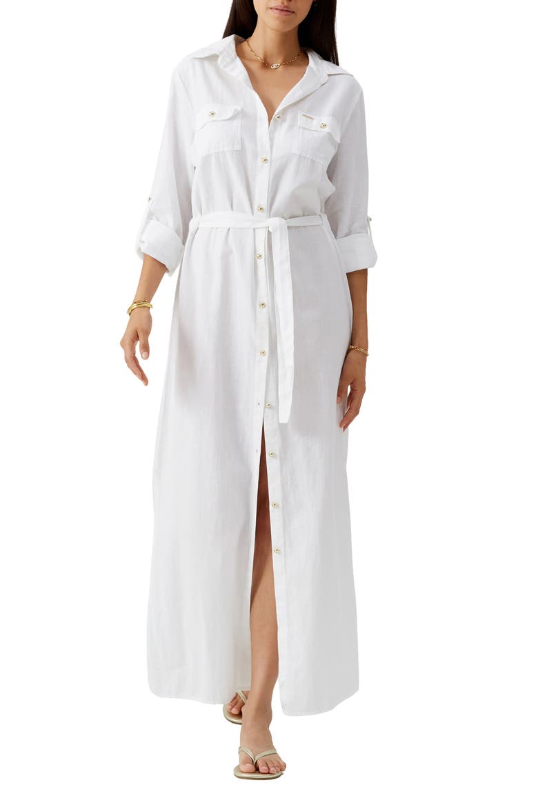 Darcy Button-Up Cover-Up Dress, Main, color, WHITE