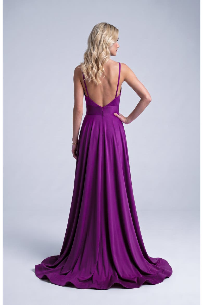 Cross Front Neck Empire Waist Satin Gown, Alternate, color, Plum
