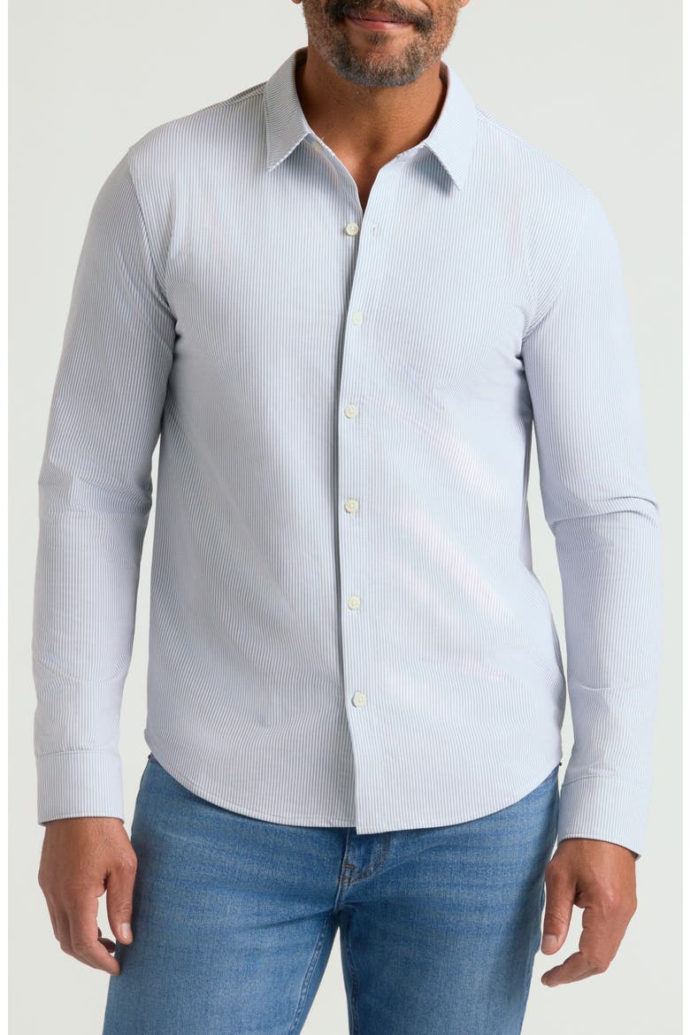 Stripe Stretch Oxford Performance Button-Up Shirt, Main, color, STEEL STRIPE