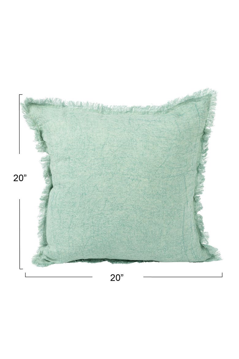 Square Stonewashed Linen Pillow with Fringe, Mint, Alternate, color, Blue