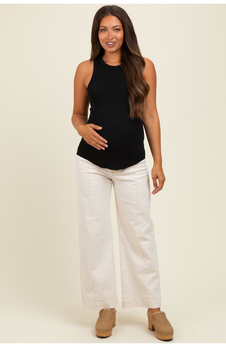 PinkBlush Front Seam Wide Leg Maternity Jeans, Alternate, color, Ivory