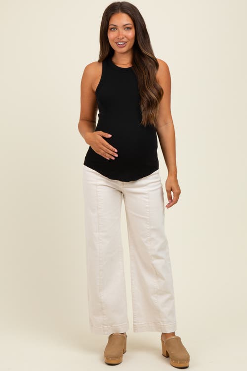 Pinkblush Front Seam Wide Leg Maternity Jeans In White