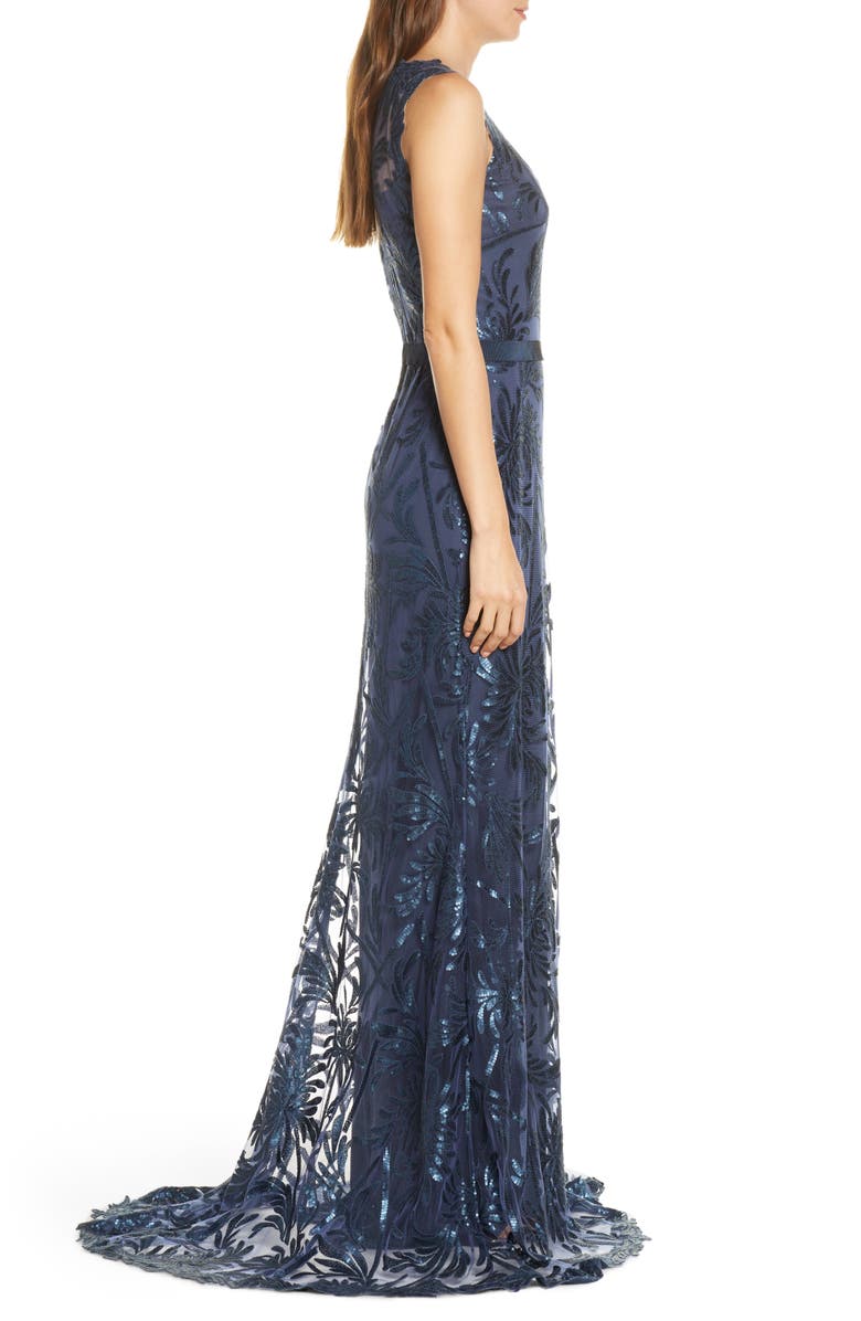 Tadashi Shoji Sequin Mesh Trumpet Gown, Alternate, color, 