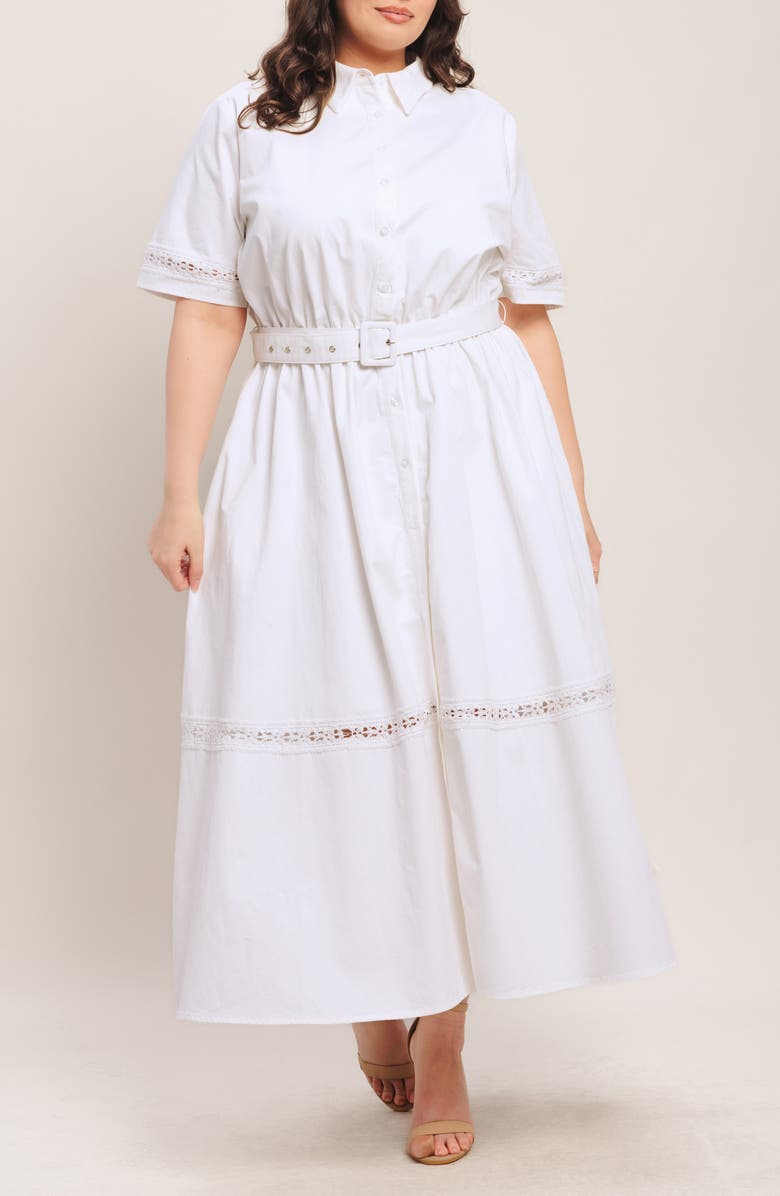 FLYING TOMATO Cotton Belted Shirtdress, Alternate, color, White