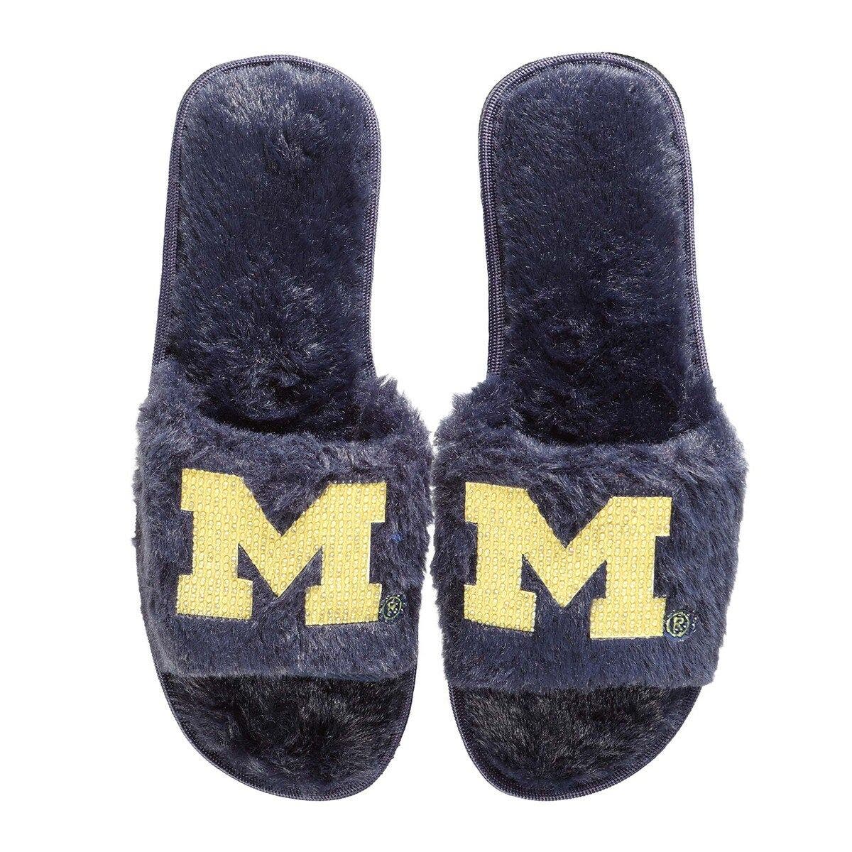 FOCO Women's FOCO Navy Michigan Wolverines Rhinestone Fuzzy Slippers, Main, color, 