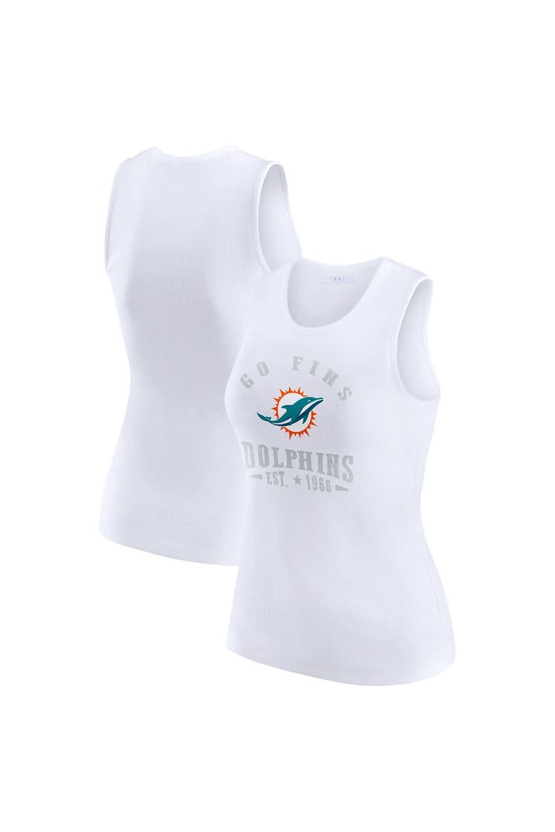 Women's WEAR by Erin Andrews  White Miami Dolphins Ribbed Graphic Tank Top, Main, color, White