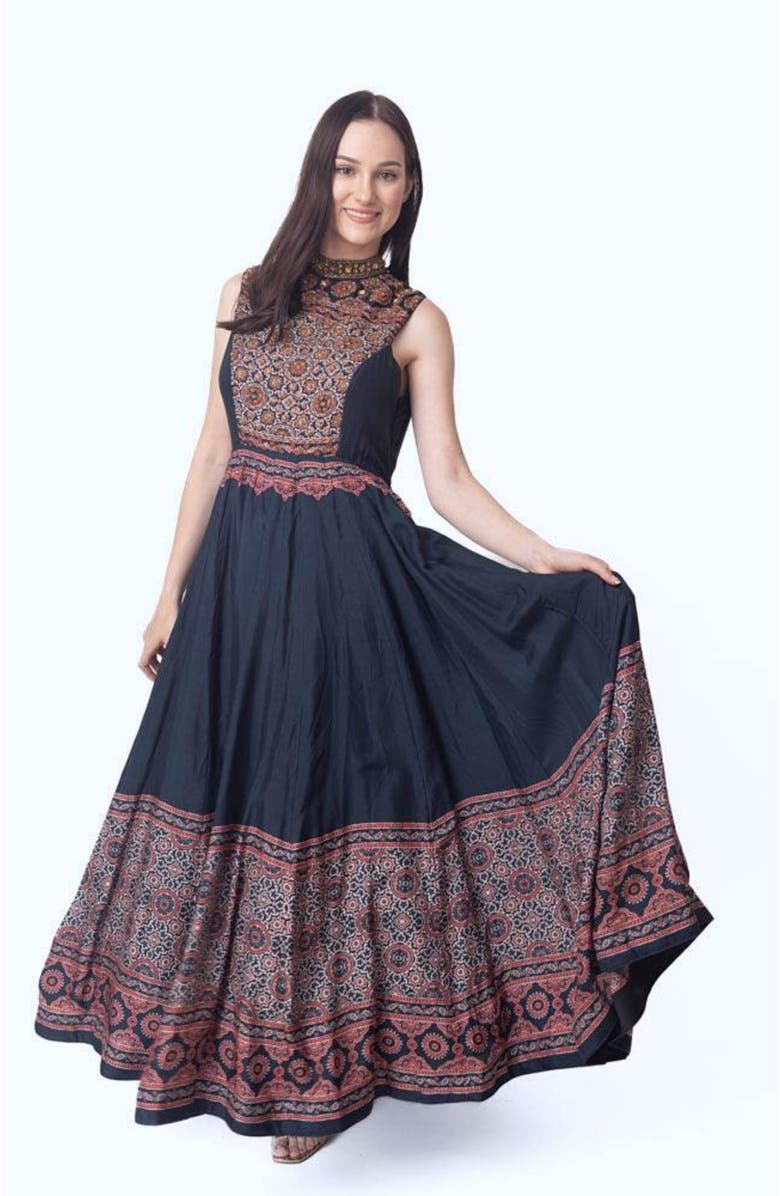 RAAS Kamila High Neck Gown Embroidered, Main, color,