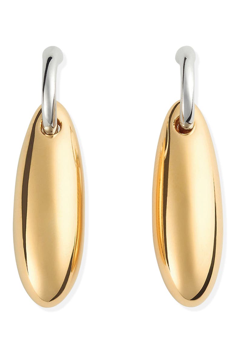 Small Ellipse Drop Hoop Earrings, Alternate, color, 8119 SILVER/ YELLOW GOLD