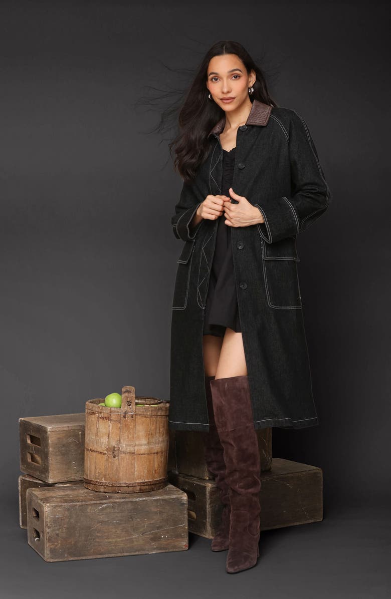 Avec Les Filles Dark Denim Coat with Barn Collar, Alternate, color, Rinse Chocolate