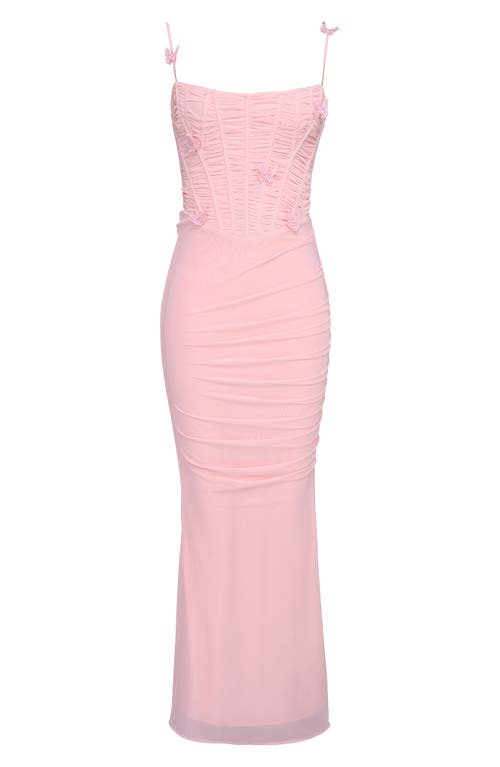 House Of Cb Romola Appliqué Maxi Cocktail Dress In Tickled Pink
