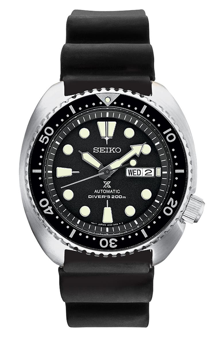 Prospex Diver Automatic Silicone Strap Watch, 45mm, Main, color, BLACK