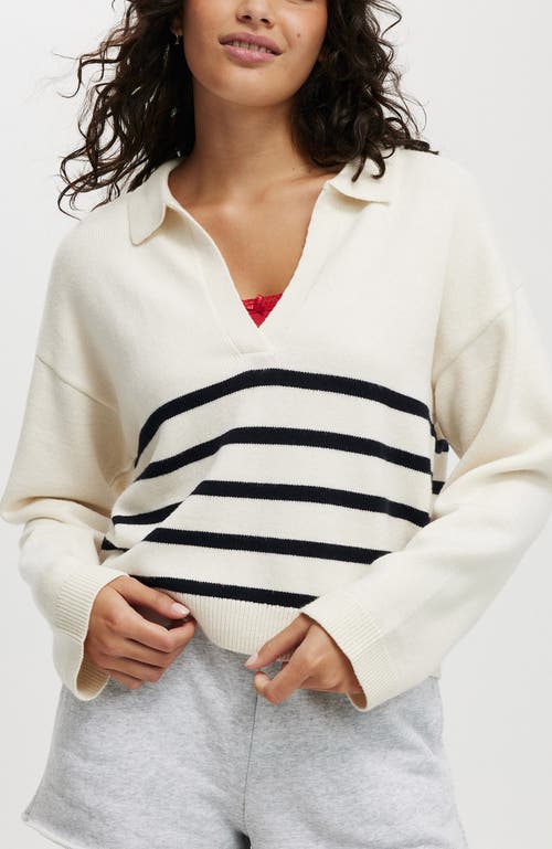 Cotton On Luxe Collar Sweater In Ecrunavy Stripe