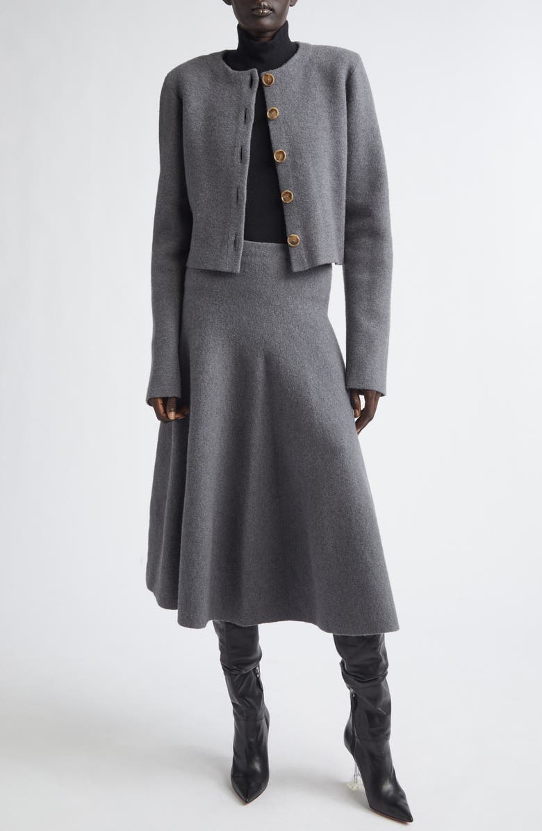 Brandon Maxwell The Miller Structured Virgin Wool Knit Skirt, Alternate, color, Heather Grey