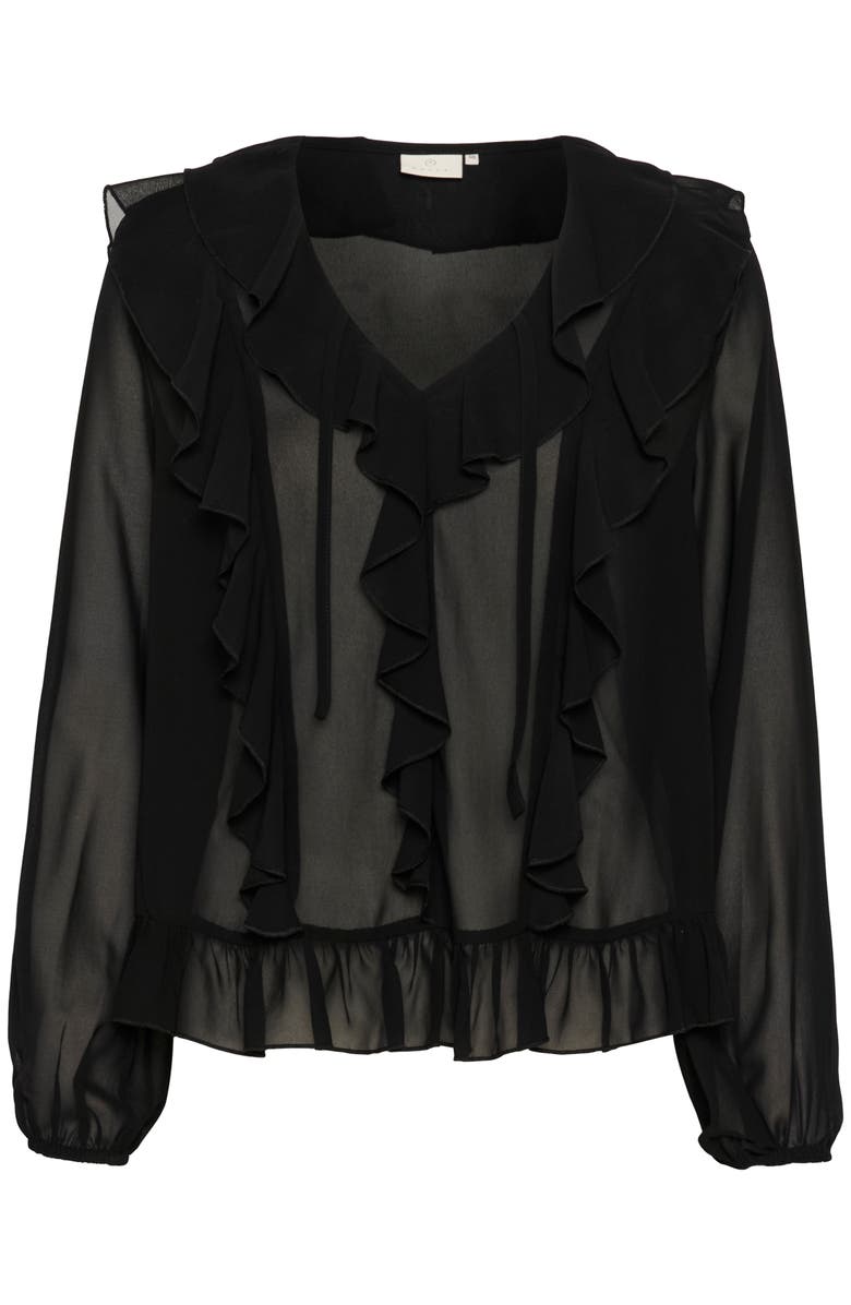 Kaffe Kaninna V-Neck Ruffles Chiffon Blouse, Alternate, color, Black Deep
