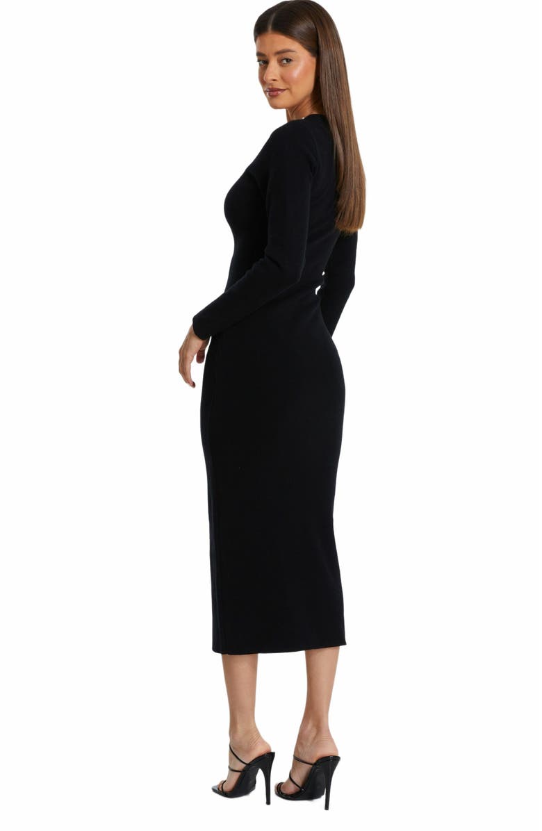 QUIZ Knit Diamante Trim Tie Neck Long Sleeve Sweater Dress, Alternate, color, 