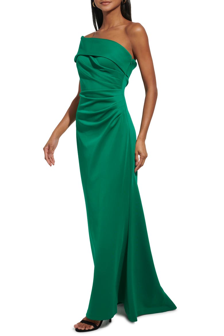 One-Shoulder Ruched Gown, Alternate, color, GREEN