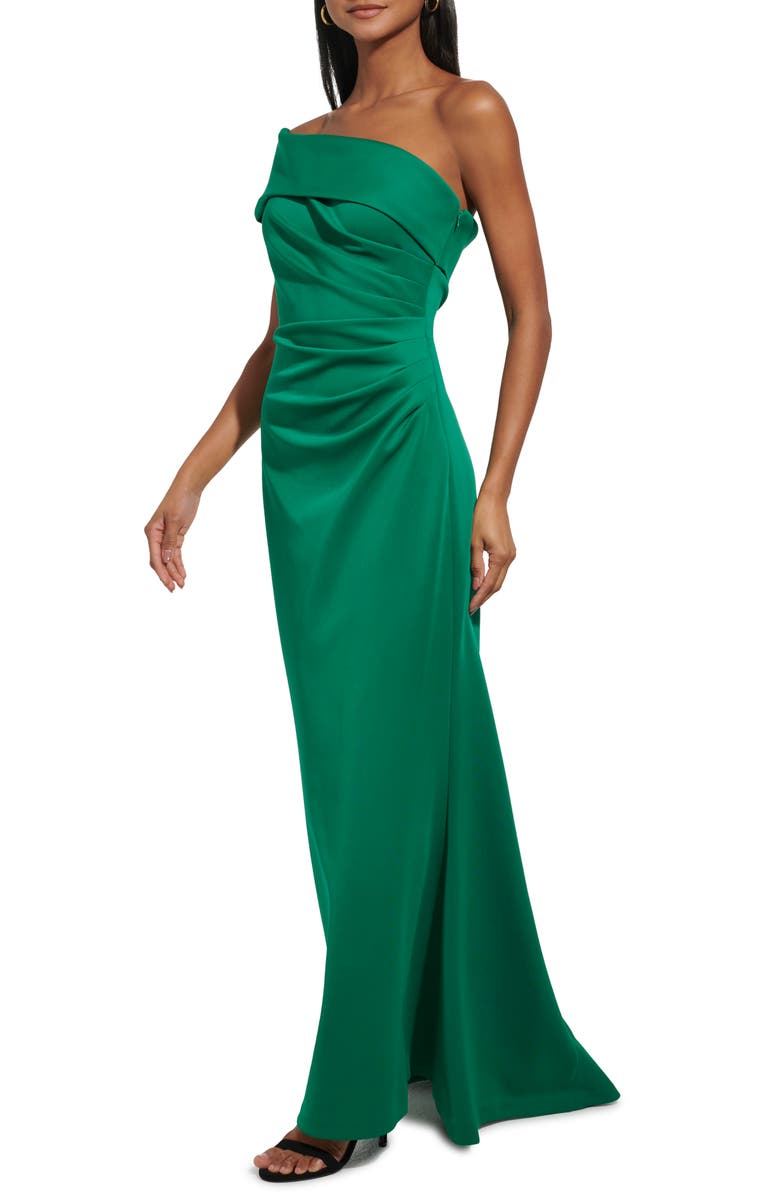 Eliza J One-Shoulder Ruched Gown, Alternate, color, Green