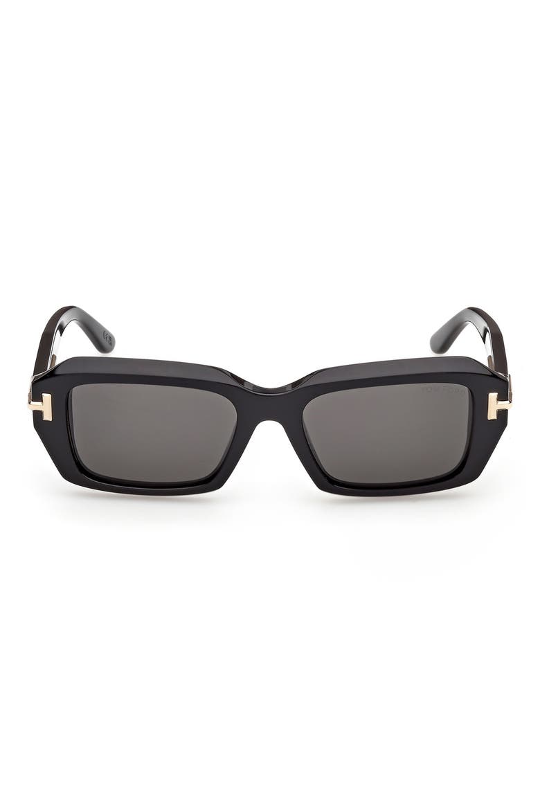 53mm Rectangular Sunglasses, Main, color, SHINY BLACK GOLD / SMOKE
