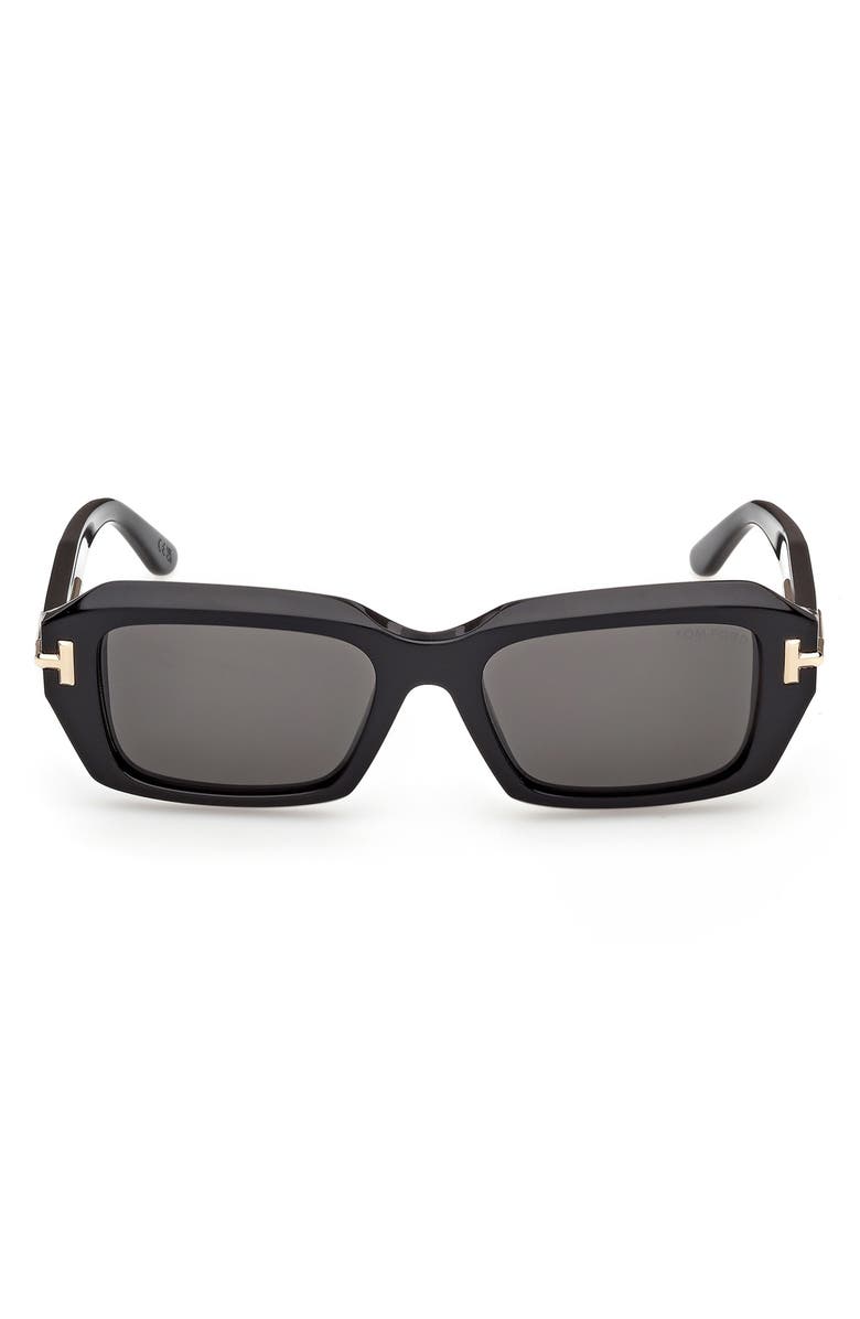 TOM FORD 53mm Rectangular Sunglasses, Main, color, Shiny Black Gold / Smoke