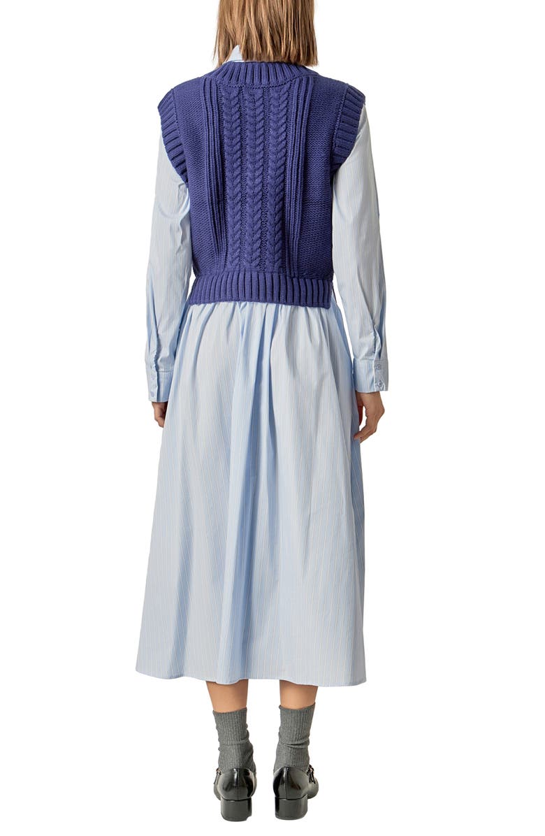 English Factory Vest Mixed Media Maxi Shirtdress, Alternate, color, Dark Navy