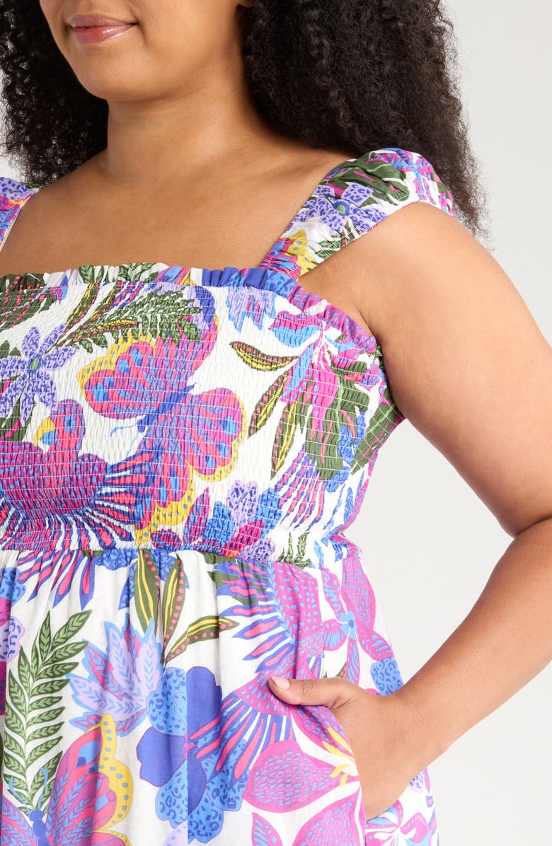 SUGARLIPS Evren Tropics Tayla Smocked Cotton Sundress, Alternate, color, Blue/ Pink