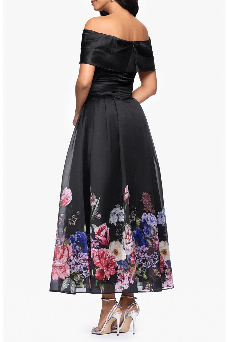 Placed Floral Off the Shoulder Gown, Alternate, color, BLACK/RED