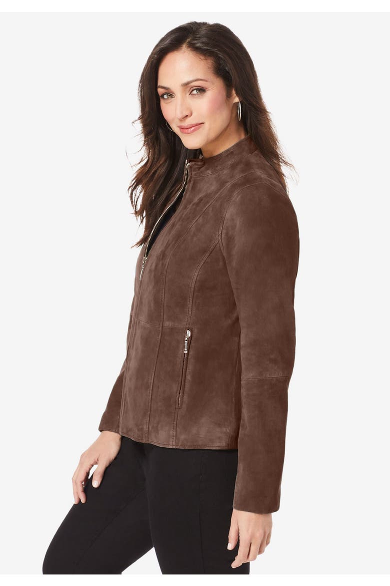 Suede Zip-Front Jacket, Alternate, color, COGNAC