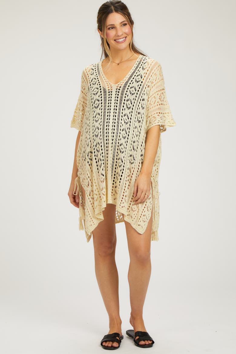 Crochet Knit Swim Cover Up, Alternate, color, Cream