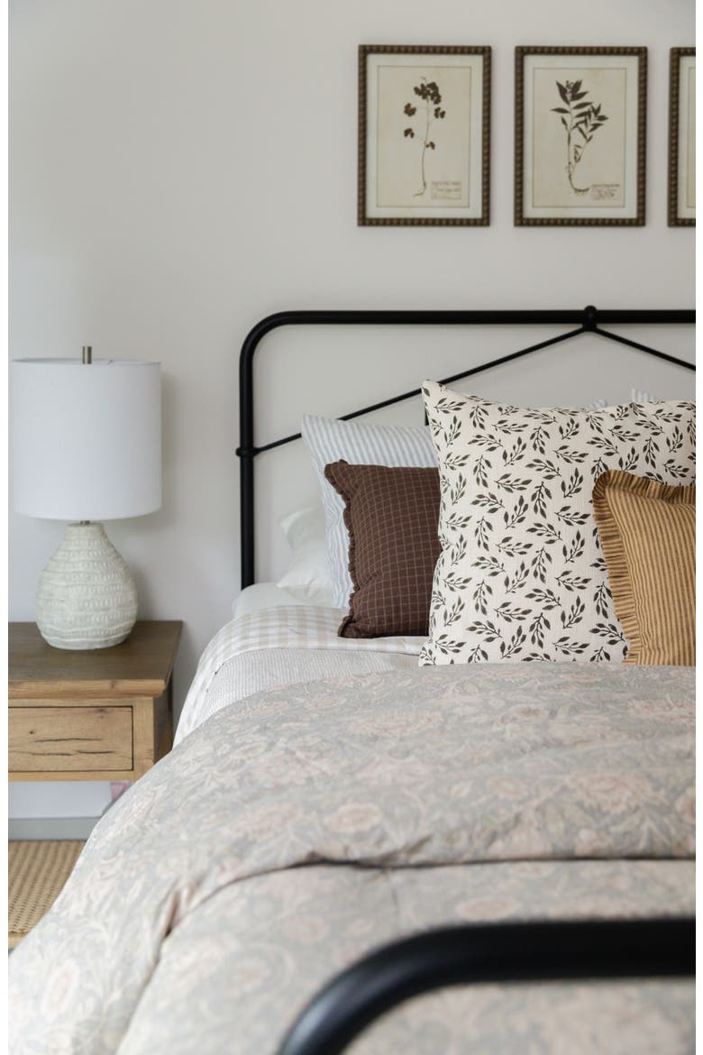 Blaire | Cream Deep Brown Floral Handblock Pillow Cover, Alternate, color, Ivory