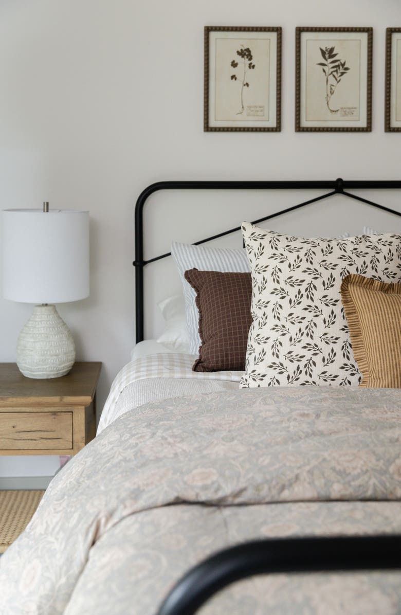 Linen & James Blaire | Cream Deep Brown Floral Handblock Pillow Cover, Alternate, color, Ivory