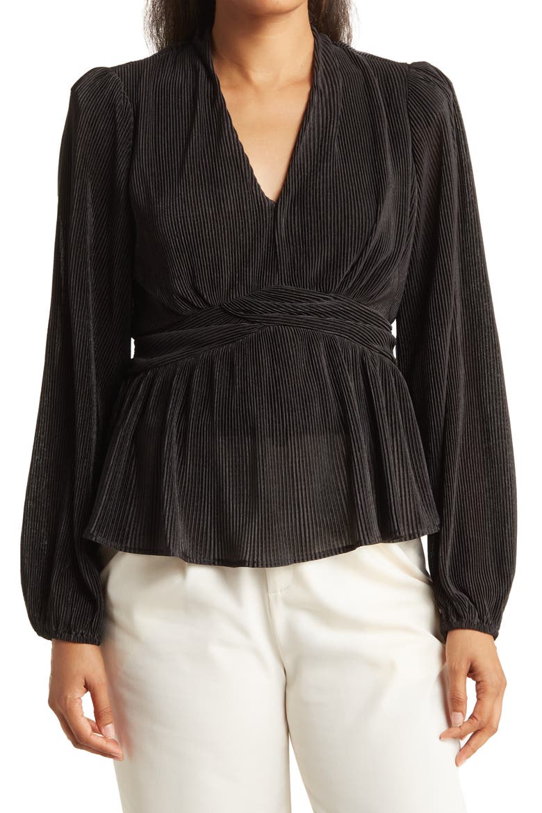 Crinkle Empire Waist Blouse, Main, color, N339 BLACK