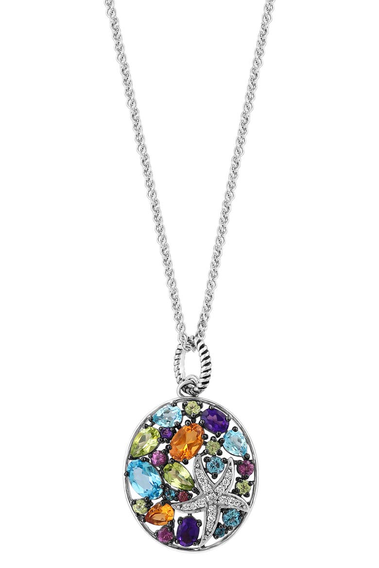 Sterling Silver Semprecious Stone & Diamond Pendant Necklace, Alternate, color, SILVER MULTI