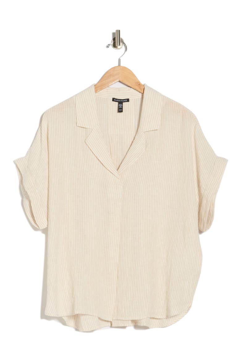 Notch Collar Organic Linen Top, Alternate, color, CHALK