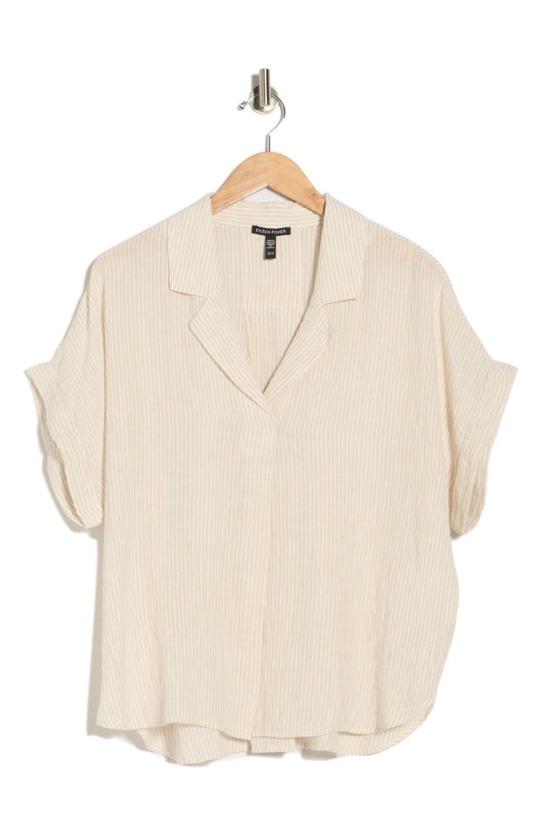 Eileen Fisher Notch Collar Organic Linen Top, Main, color, Chalk