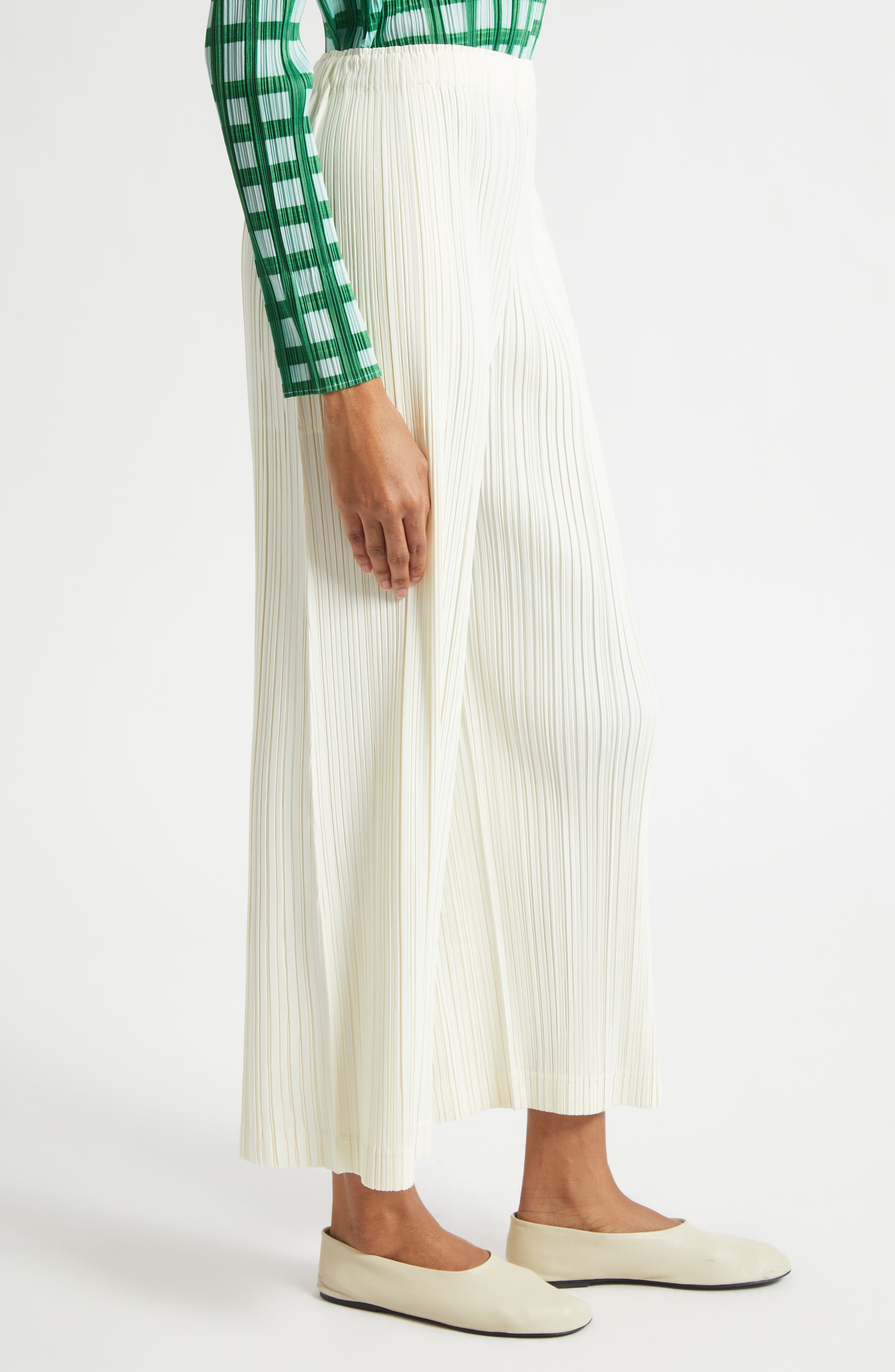 Issey Miyake Opaque Pleated Crop Wide Leg Pants (Women) | Nordstrom