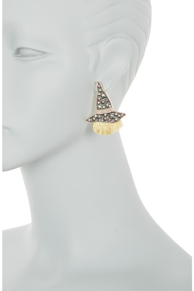 Gold-Tone Starry Witch Hat CZ Stud Earrings, Alternate, color, BLACK