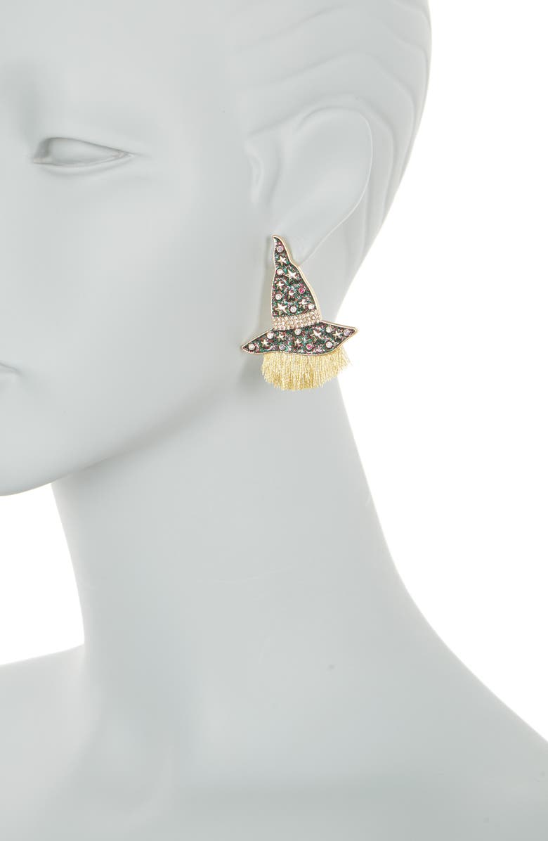 BaubleBar Gold-Tone Starry Witch Hat CZ Stud Earrings, Alternate, color, 