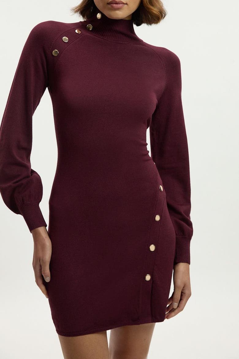Viscose Blend Popper Knit Mini Dress, Alternate, color, Burgundy