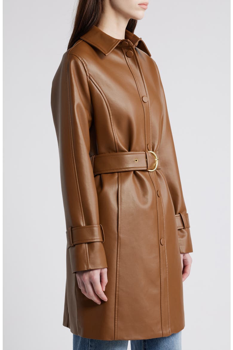 Tie Belt Snap Front Faux Leather Jacket, Alternate, color, COGNAC