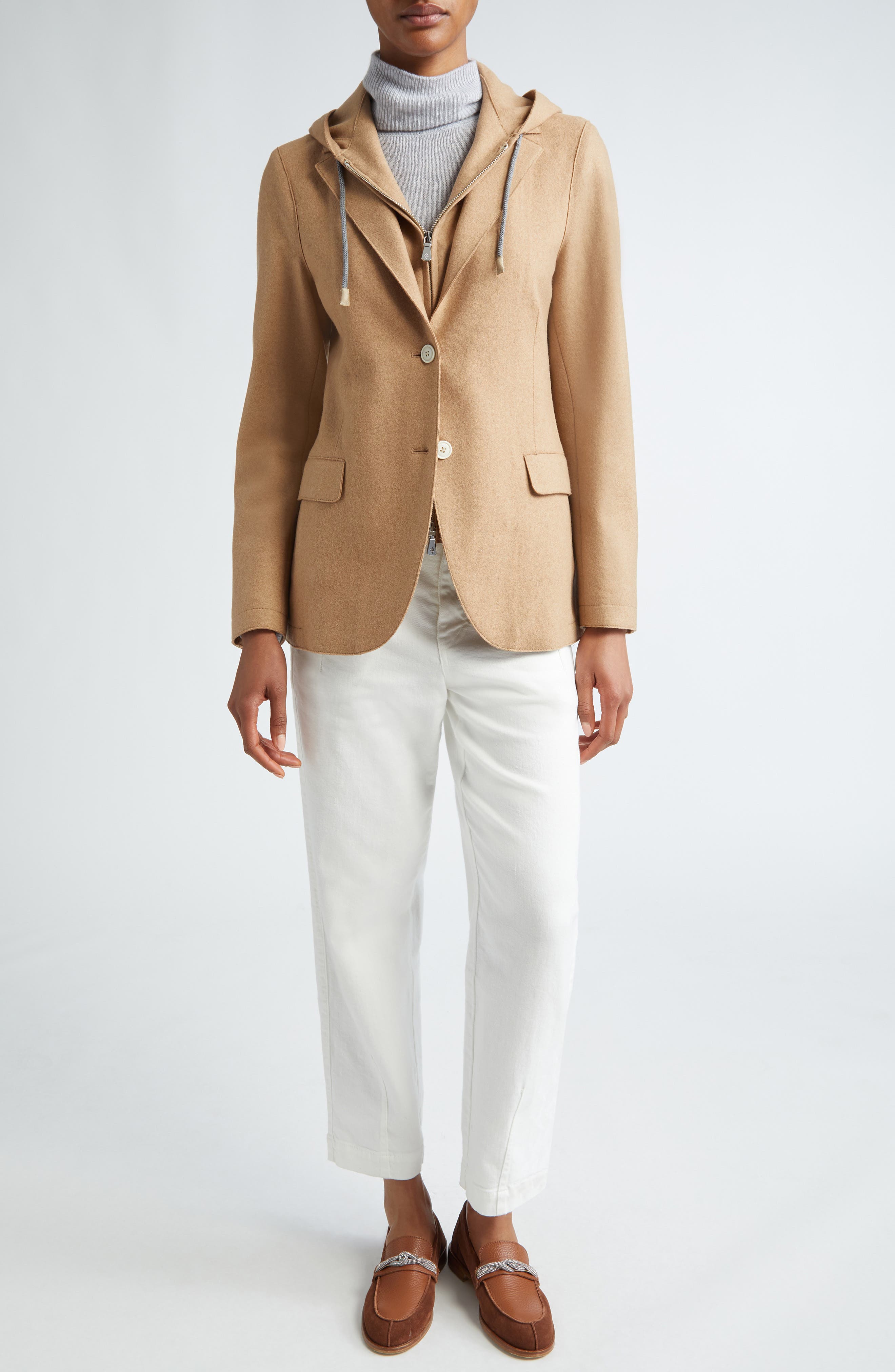 Wool Blend Flannel Blazer with Removable Hooded Bib - image 3