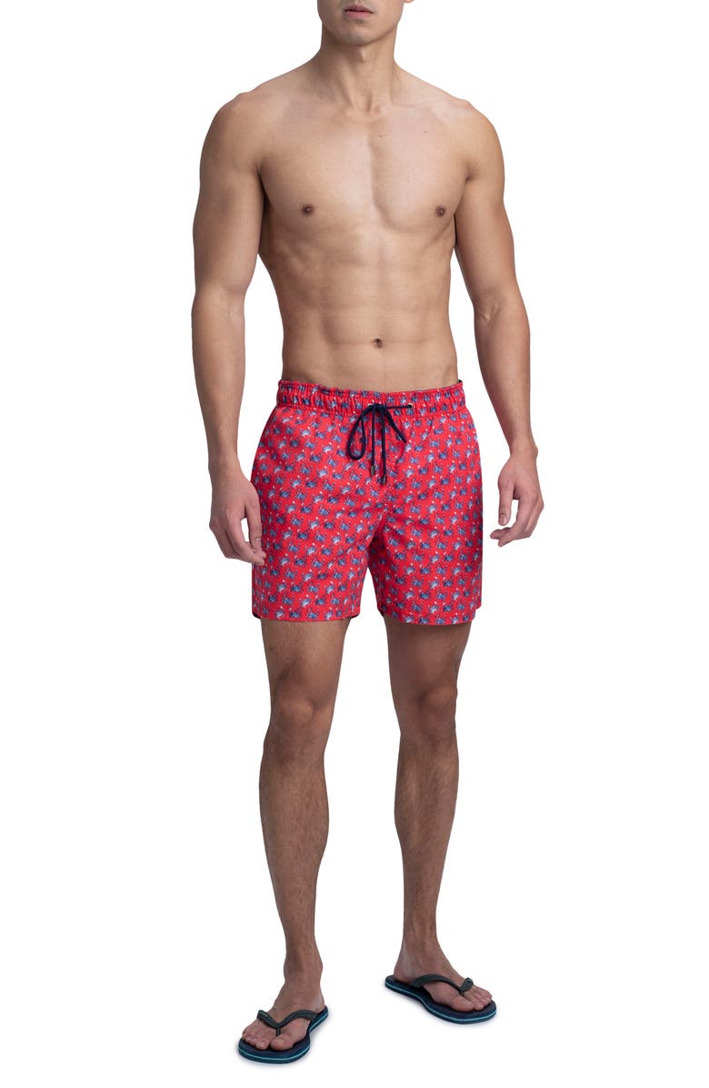 Bugatchi Crab Print Swim Trunks, Alternate, color, 