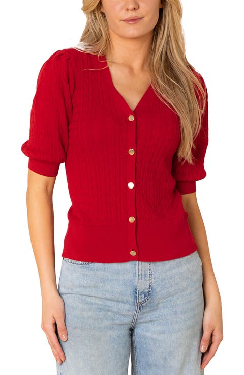 Organic Puff Sleeve Button Front Sweater