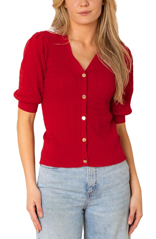 Hope & Henry Organic Puff Sleeve Button Front Sweater In Red