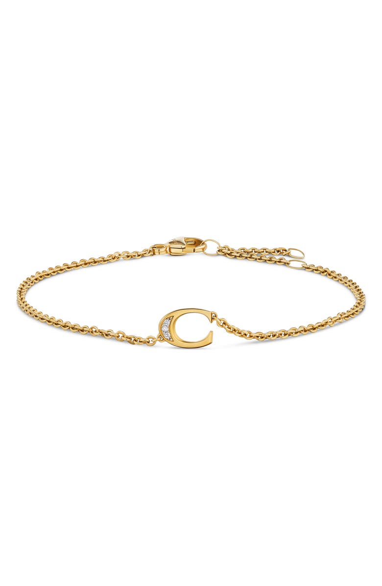 David Yurman Petite Pavé Initial Chain Bracelet in 18K Yellow Gold with Diamonds, Main, color, Diamond C