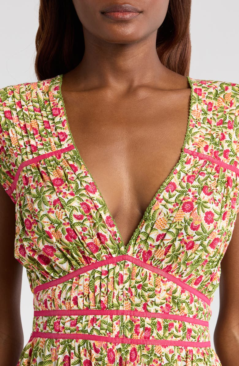 Poupette St Barth Ciao Floral Pleated Cover-Up Mini Sundress, Alternate, color, Pink Honolulu