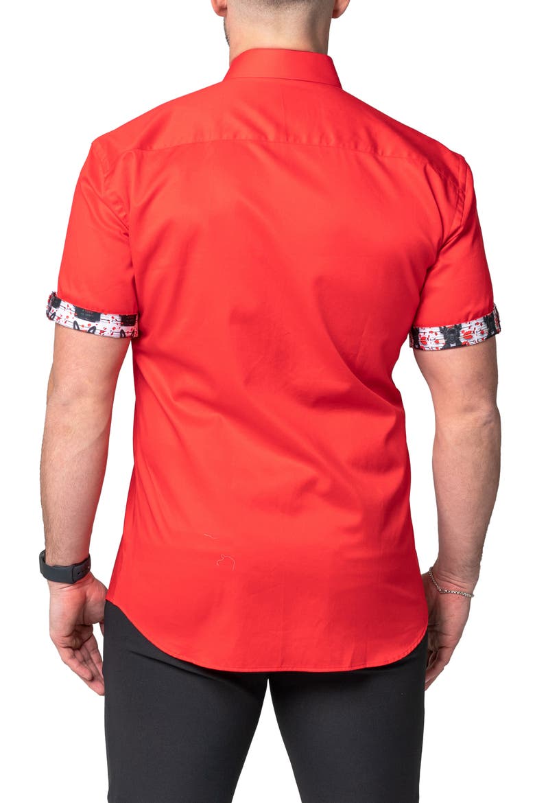 Galileo Modern Red Short Sleeve Contemporary Fit Button-Up Shirt, Alternate, color, RED